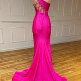 Pink Mermaid One Shoulder Long Prom Dress