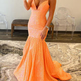 Amaris |Mermaid Orange V Neck Sequins Prom Dress