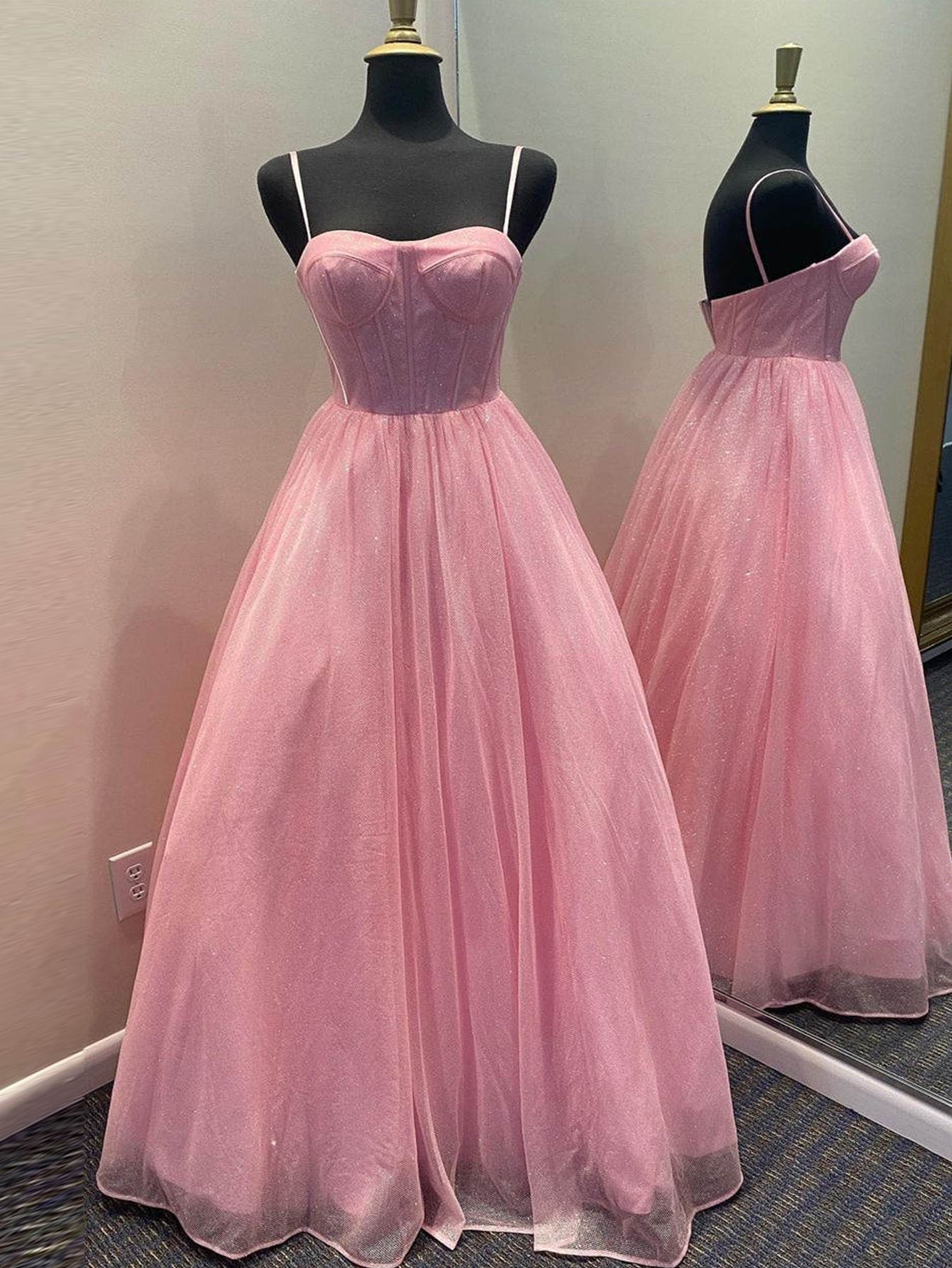 Julissa |A Line Glitter Tulle Prom Dress with Pockets