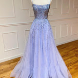 Light Blue Glitter Tulle Long Prom Dress