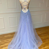 Light Blue Glitter Tulle Long Prom Dress