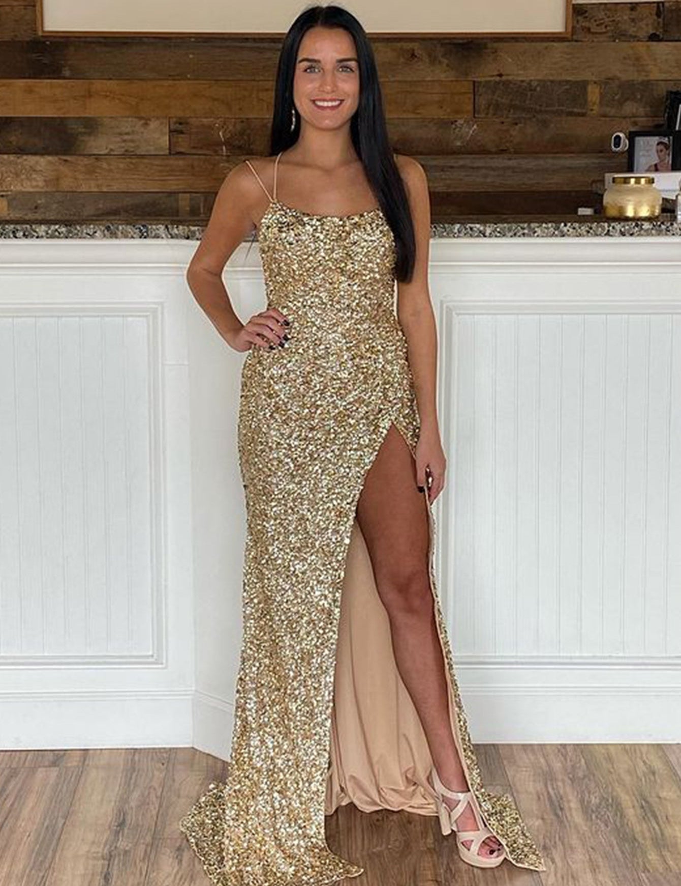 Alayna |Mermaid Spaghetti Straps Long Sequins Prom Dress