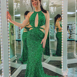 Cutout Mermaid Green Backless Long Prom Dress