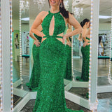 Cutout Mermaid Green Backless Long Prom Dress