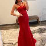 Morgan |Red Mermaid Halter Lace Mermaid Long Prom Dress