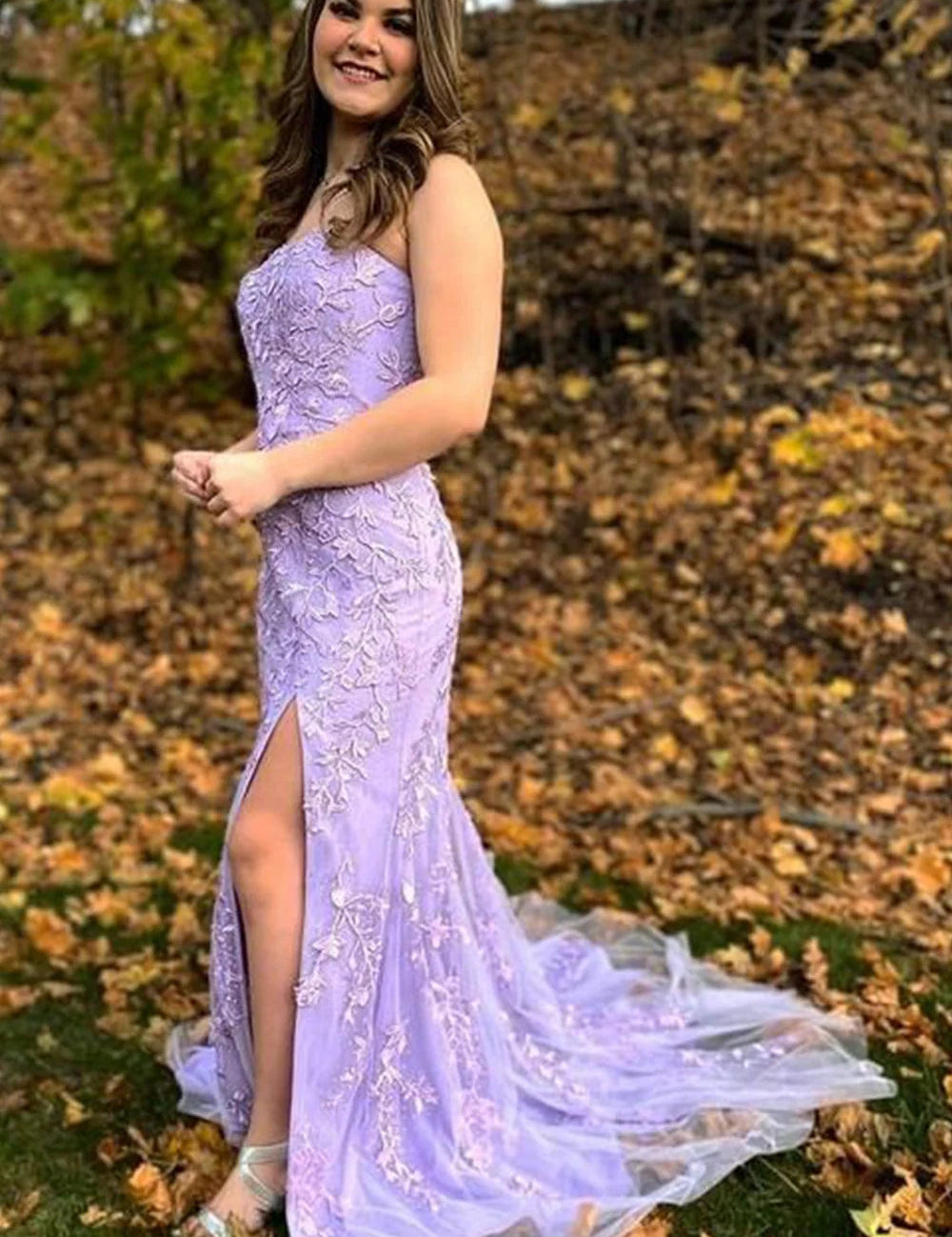 Camryn |Mermaid Strapless Lace Long Prom Dress with Slit