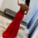 Morgan |Red Mermaid Halter Lace Mermaid Long Prom Dress