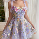 Sarah | A-Line Lilac Short Homecoming Dress with 3D Flowers