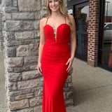 Red Sweetheart Neck Backless Cutout Mermaid Long Prom Dress