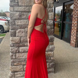 Red Sweetheart Neck Backless Cutout Mermaid Long Prom Dress