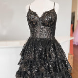 Maryam |A Line Spaghetti Straps Tiered Lace Prom Dress