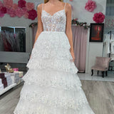 Maryam |A Line Spaghetti Straps Tiered Lace Prom Dress