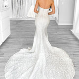 Mermaid Strapless White Lace Wedding Dresses