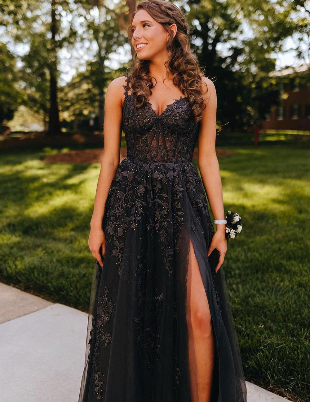 Mariana |A-line Sweetheart Lace Tulle Prom Dress with Slit