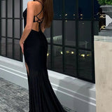 Cassidy |Mermaid Halter Neck Jersey Prom Dress with Slit