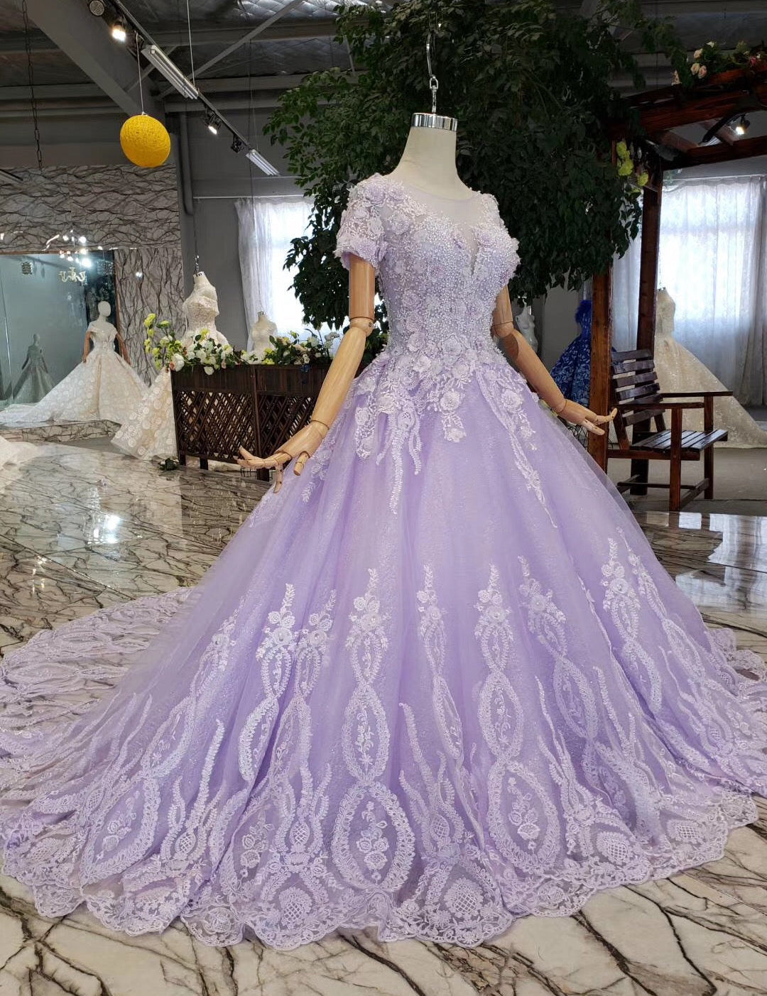 Quinceanera Dress Ball Gown Short Sleeves Beaded Prom Dresses With Appliques