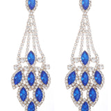 Blue Statement Rhinestones Tassel Long Earrings