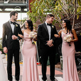 Pink Sheath Spaghetti Straps Long Bridesmaid Dress