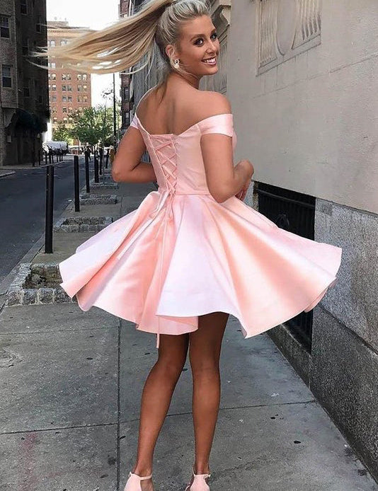 Suri |A-Line Satin Off-Shoulder Homecoming Dress