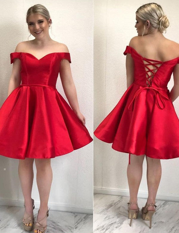 Suri |A-Line Satin Off-Shoulder Homecoming Dress