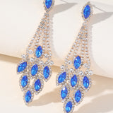 Blue Statement Rhinestones Tassel Long Earrings