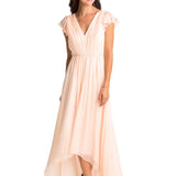 High-Low Cap Sleeve Ruched V-Neck Chiffon Convertible Bridesmaid Dress