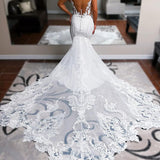 Mermaid V Neck Satin Lace Wedding Dresses