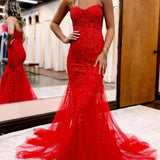 Evie |Mermaid Sweetheart Neck Lace Long Prom Dress With Appliques