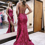 Haisley | Sheath Spaghetti Straps Sequin Prom Dress With 3D Appliques