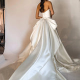 Elegant A Line Sweetheart White Long Bridal Dress with Sweep Train