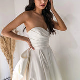 Elegant A Line Sweetheart White Long Bridal Dress with Sweep Train