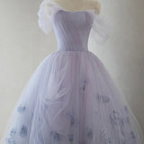 Kenna | Purple Tulle Short A-Line Prom Dress Cute Off the Shoulder Party Dress