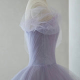 Kenna | Purple Tulle Short A-Line Prom Dress Cute Off the Shoulder Party Dress