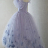 Kenna | Purple Tulle Short A-Line Prom Dress Cute Off the Shoulder Party Dress