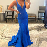 Alma |Mermaid V-neck Beaded Mermaid Prom Dress