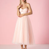 Strapless Puffy Midi Tulle Dress