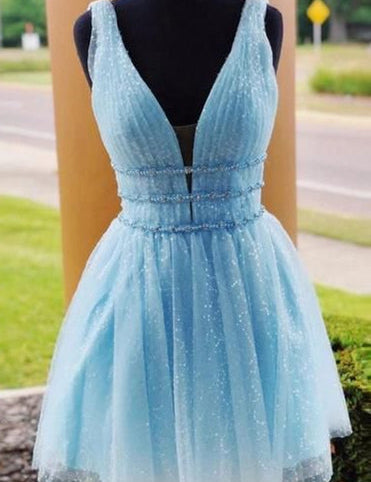 Thalia |A Line Tulle V Neck Homecoming Dress With Beading