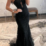 Terry | Black Sweetheart Lace Appliques Mermaid Long Prom Dresses