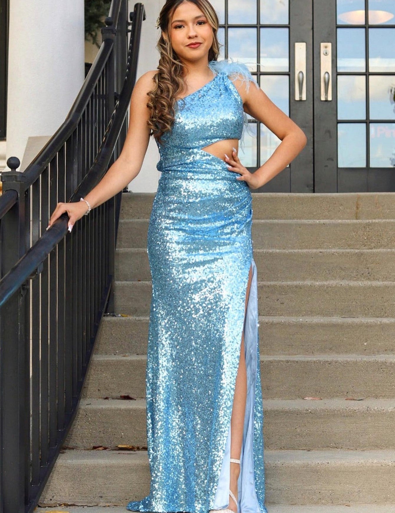 One Shoulder Sparkly Unique Black Mermaid Prom Dress