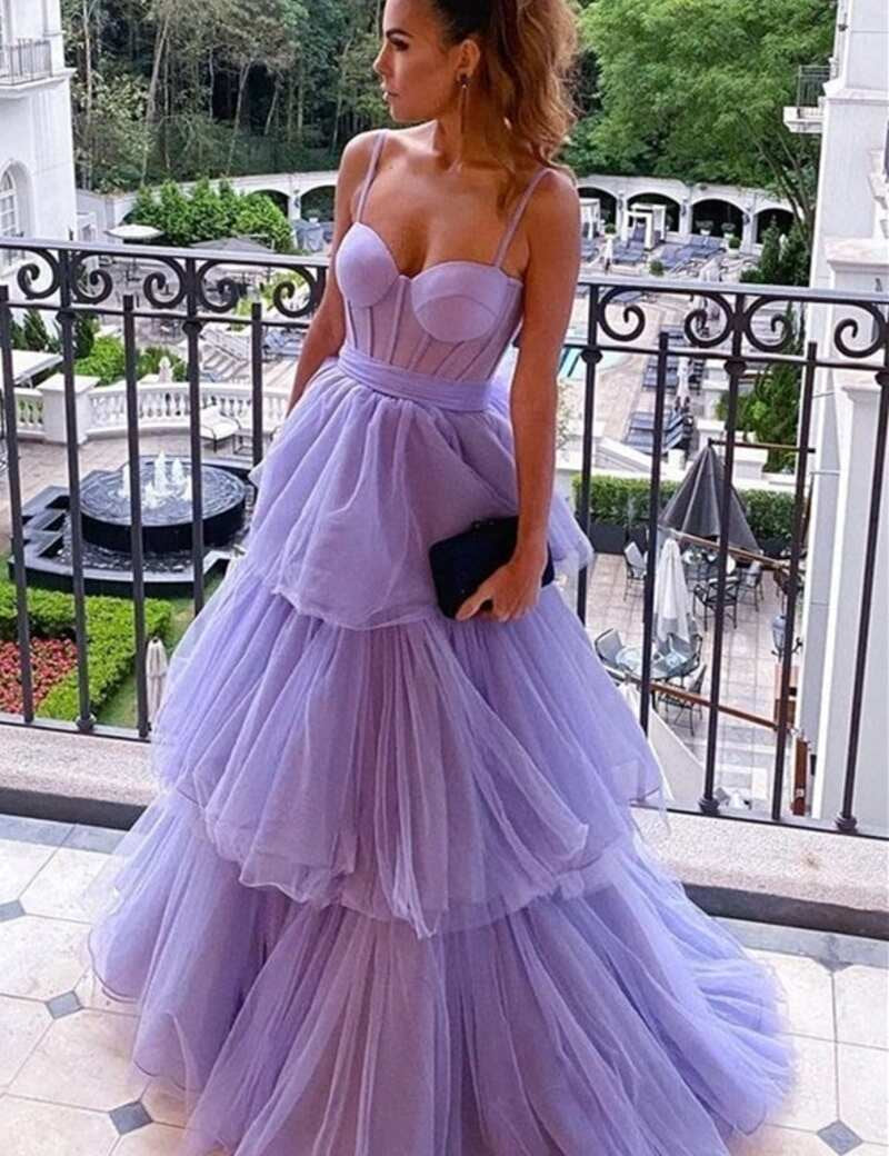 Kaylee |A-line Tiered Ruffled Long Tulle Prom Dress