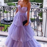 Kaylee |A-line Tiered Ruffled Long Tulle Prom Dress