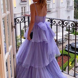 Kaylee |A-line Tiered Ruffled Long Tulle Prom Dress