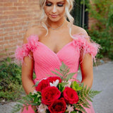 Off the shoulder Coral Long Prom Dress