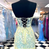 Aqua Blue Sweetheart Sheer Lace Corset Tight Homecoming Dress