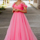 Off the shoulder Coral Long Prom Dress