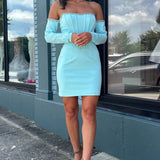 Louella | Aqua Beaded Off-the-Shoulder Bodycon Short Homecoming Dress