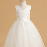 Grace V-neckline Lace Tulle Flower Girl Dress