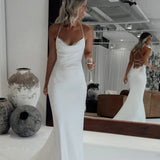 Cordelia | Mermaid Satin White Spaghetti-Straps Wedding Dresses With Lace-Up Back