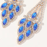 Blue Statement Rhinestones Tassel Long Earrings