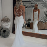 Cordelia | Mermaid Satin White Spaghetti-Straps Wedding Dresses With Lace-Up Back